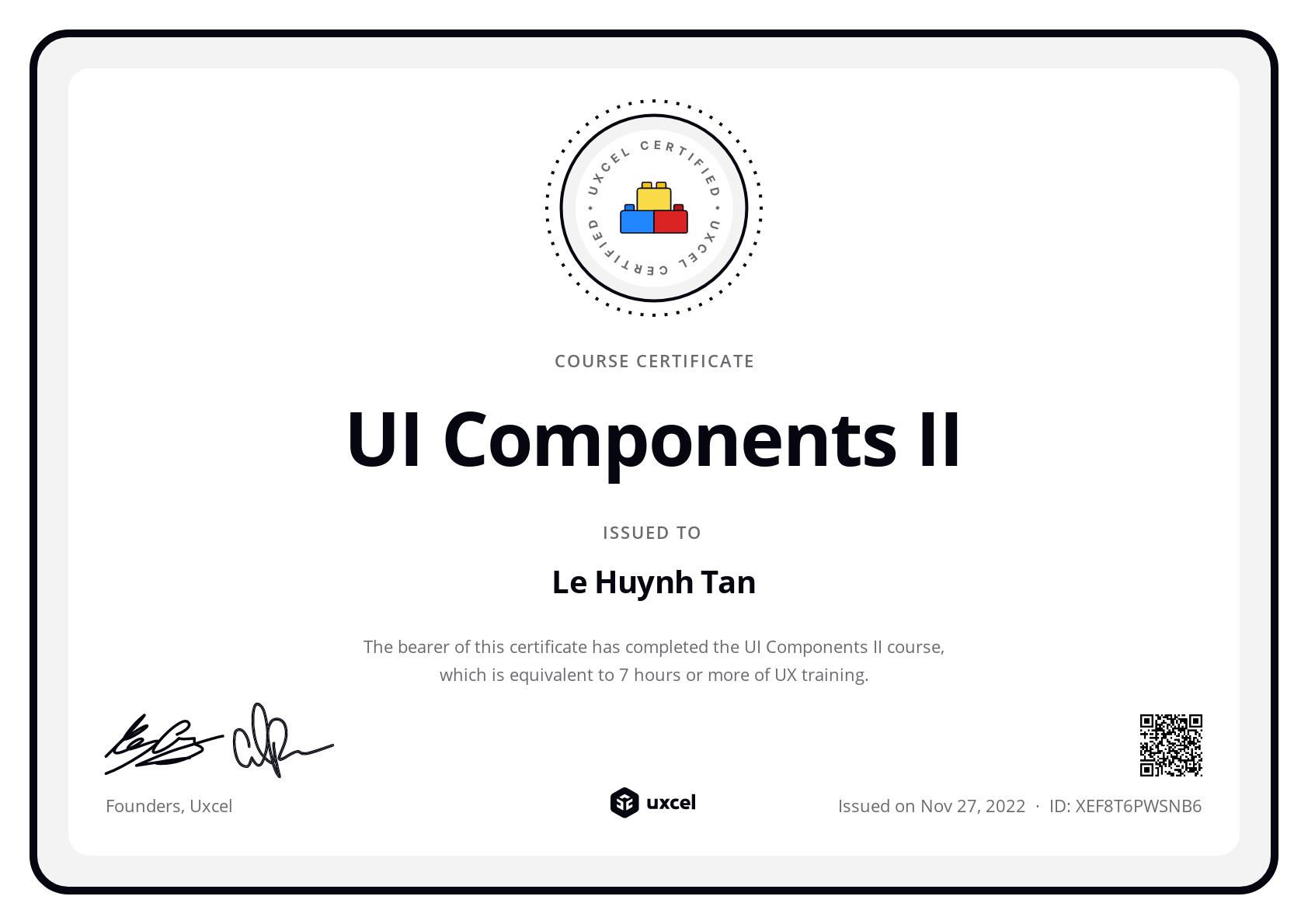 Le Huynh Tan's certificate
